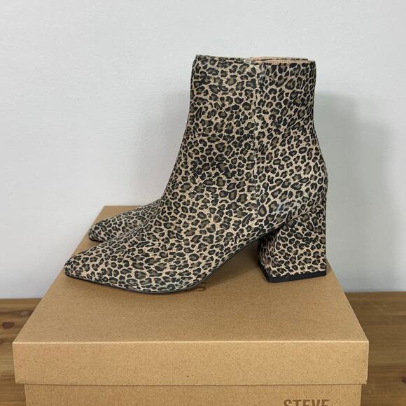 New Steve Madden Nix Leather Leopard Print Booties Women's Size 8 - Picture 3 of 9
